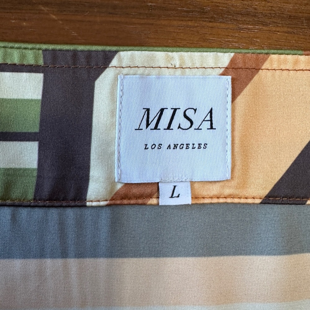MISA Los Angeles Mayam Draped Geometric Mini Dress L Brown Green Festival Resort - Picture 5 of 12